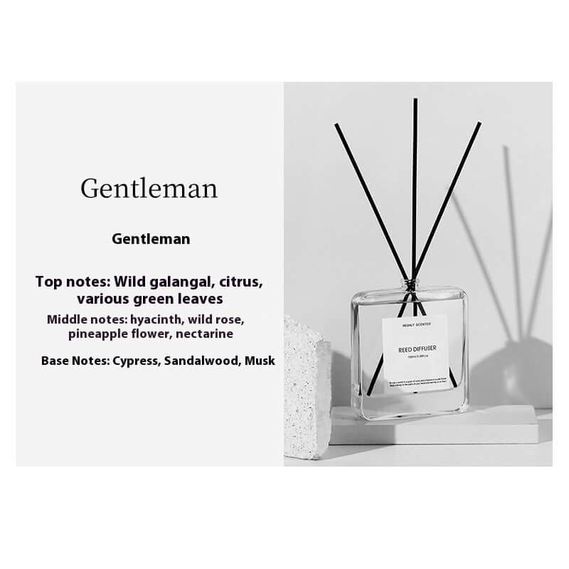 Plant-Inspired Indoor Bedroom Fragrance in a stylish reed diffuser with sticks and notes of citrus and green leaves.