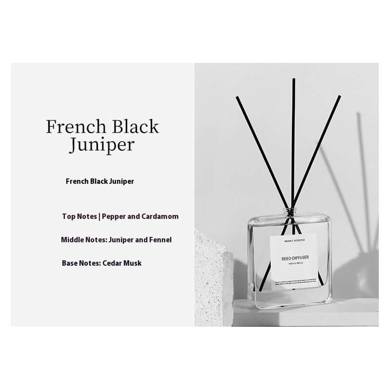 Plant-Inspired Indoor Bedroom Fragrance with French Black Juniper and reed diffuser sticks.