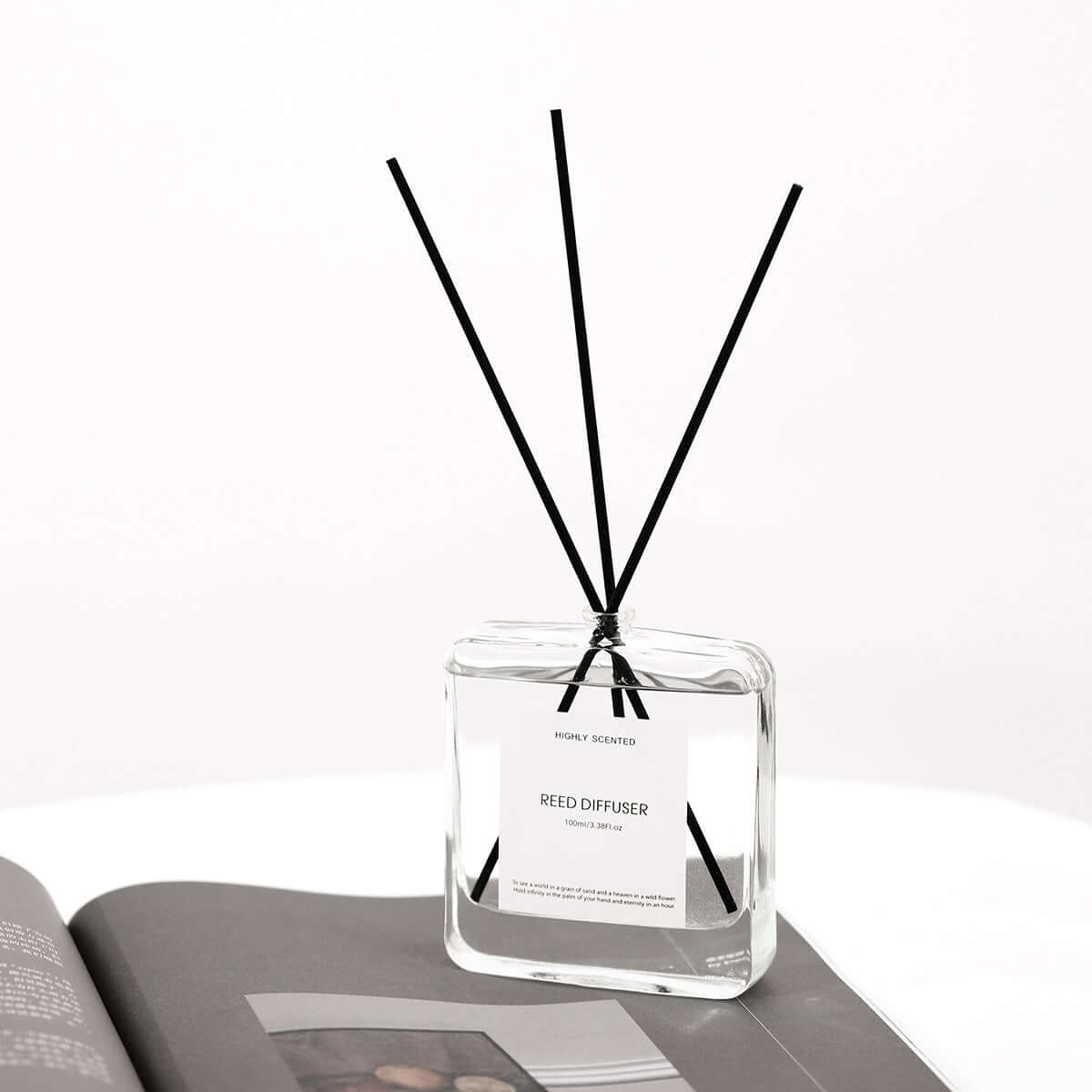 Plant-Inspired Indoor Bedroom Fragrance reed diffuser with black sticks, perfect for freshening air in indoor spaces.